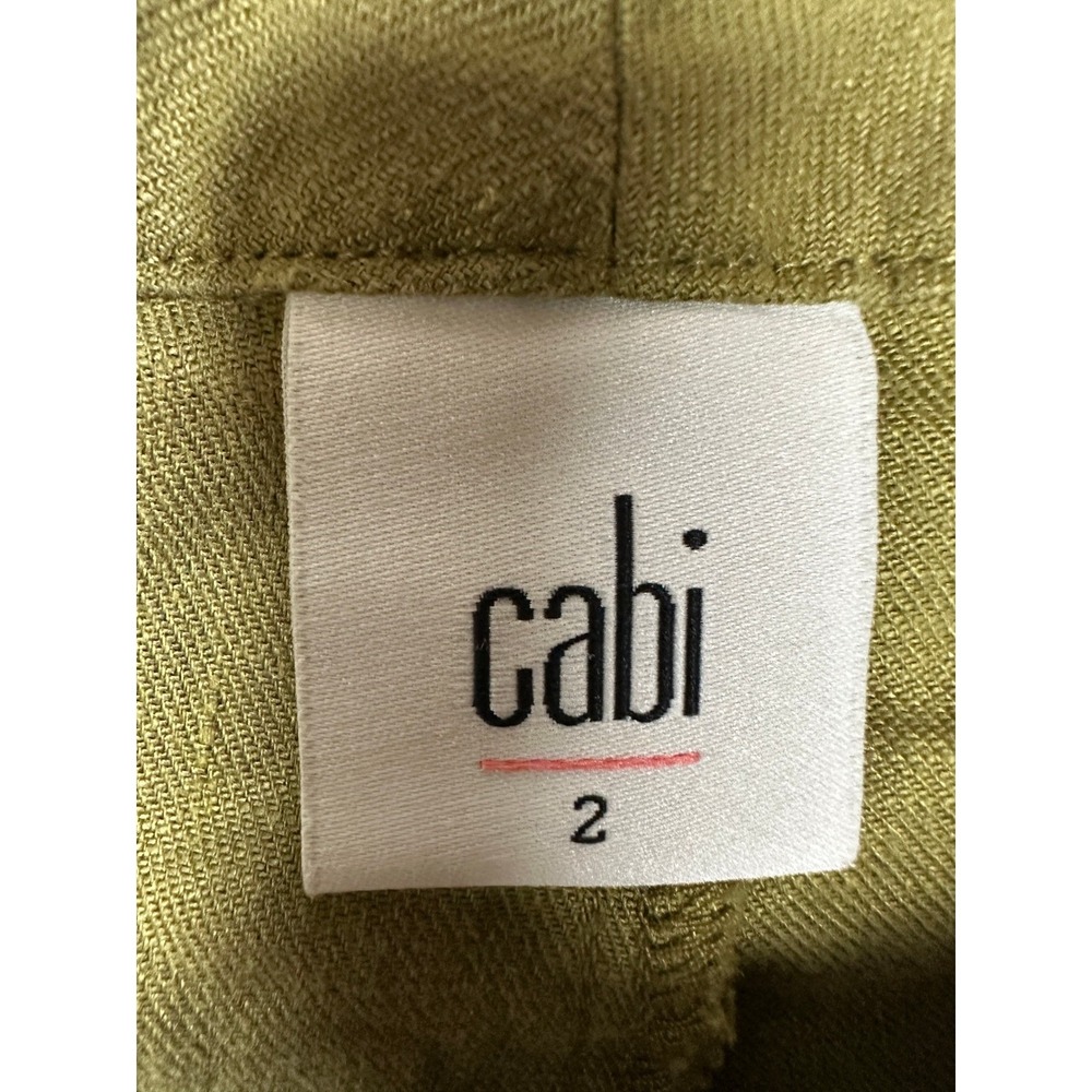 Cabi Linen Blend Sailor Flare Leg Trousers Size 2 Olive Green Beachy Vacay Chic - Picture 5 of 13